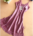 Ladies Sexy Silk Satin Night Dress Sleeveless Nighties V-neck Nightgown Solid Nightdress Lace Night Gown Sleepwear For Women - FushionGroupCorp