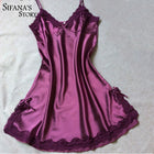 Ladies Sexy Silk Satin Night Dress Sleeveless Nighties V-neck Nightgown Solid Nightdress Lace Night Gown Sleepwear For Women - FushionGroupCorp