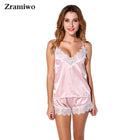 Satin Pajamas Set Lace Trim Pijama Short Pant Sexy Cami Bridal Sleepwear Sets For Women - FushionGroupCorp