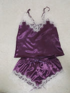 Satin Pajamas Set Lace Trim Pijama Short Pant Sexy Cami Bridal Sleepwear Sets For Women - FushionGroupCorp