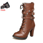 TAOFFEN Ladies shoes Women boots High heels Platform Buckle Zipper Rivets Sapatos femininos Lace up Leather boots Size 34-43 - FushionGroupCorp
