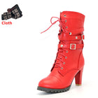 TAOFFEN Ladies shoes Women boots High heels Platform Buckle Zipper Rivets Sapatos femininos Lace up Leather boots Size 34-43 - FushionGroupCorp