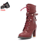 TAOFFEN Ladies shoes Women boots High heels Platform Buckle Zipper Rivets Sapatos femininos Lace up Leather boots Size 34-43 - FushionGroupCorp