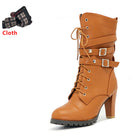 TAOFFEN Ladies shoes Women boots High heels Platform Buckle Zipper Rivets Sapatos femininos Lace up Leather boots Size 34-43 - FushionGroupCorp