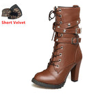 TAOFFEN Ladies shoes Women boots High heels Platform Buckle Zipper Rivets Sapatos femininos Lace up Leather boots Size 34-43 - FushionGroupCorp