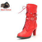 TAOFFEN Ladies shoes Women boots High heels Platform Buckle Zipper Rivets Sapatos femininos Lace up Leather boots Size 34-43 - FushionGroupCorp