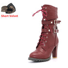 TAOFFEN Ladies shoes Women boots High heels Platform Buckle Zipper Rivets Sapatos femininos Lace up Leather boots Size 34-43 - FushionGroupCorp