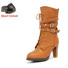 TAOFFEN Ladies shoes Women boots High heels Platform Buckle Zipper Rivets Sapatos femininos Lace up Leather boots Size 34-43 - FushionGroupCorp