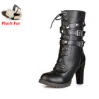 TAOFFEN Ladies shoes Women boots High heels Platform Buckle Zipper Rivets Sapatos femininos Lace up Leather boots Size 34-43 - FushionGroupCorp
