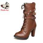 TAOFFEN Ladies shoes Women boots High heels Platform Buckle Zipper Rivets Sapatos femininos Lace up Leather boots Size 34-43 - FushionGroupCorp
