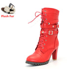 TAOFFEN Ladies shoes Women boots High heels Platform Buckle Zipper Rivets Sapatos femininos Lace up Leather boots Size 34-43 - FushionGroupCorp