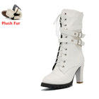 TAOFFEN Ladies shoes Women boots High heels Platform Buckle Zipper Rivets Sapatos femininos Lace up Leather boots Size 34-43 - FushionGroupCorp