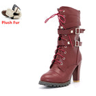 TAOFFEN Ladies shoes Women boots High heels Platform Buckle Zipper Rivets Sapatos femininos Lace up Leather boots Size 34-43 - FushionGroupCorp