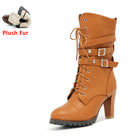 TAOFFEN Ladies shoes Women boots High heels Platform Buckle Zipper Rivets Sapatos femininos Lace up Leather boots Size 34-43 - FushionGroupCorp