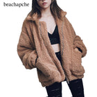 Faux lambswool oversized jacket coat Winter black warm hairly jacket Women autumn outerwear 2019 new female overcoat - FushionGroupCorp