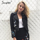 Simplee Embroidery faux leather coat Motorcycle zipper wine red leather jacket women Fashion cool outerwear winter jacket 2019 - FushionGroupCorp