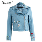 Simplee Embroidery faux leather coat Motorcycle zipper wine red leather jacket women Fashion cool outerwear winter jacket 2019 - FushionGroupCorp