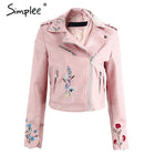 Simplee Embroidery faux leather coat Motorcycle zipper wine red leather jacket women Fashion cool outerwear winter jacket 2019 - FushionGroupCorp