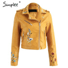 Simplee Embroidery faux leather coat Motorcycle zipper wine red leather jacket women Fashion cool outerwear winter jacket 2019 - FushionGroupCorp