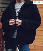 Faux lambswool oversized jacket coat Winter black warm hairly jacket Women autumn outerwear 2019 new female overcoat - FushionGroupCorp