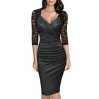 OTEN Autumn Spring womens clothing ruched Half sleeve Deep V Neck Knee Length sexy elegant Cocktail warp dresses ladies gowns - FushionGroupCorp