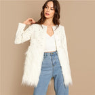 Sheinside White Pearl Embellished Coat Women Autumn Jacket Elegant Ladies Outerwear 2018 Womens Fashion Patchwork Faux Fur Coats - FushionGroupCorp
