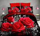 40 Cotton 3D Rose Bedding Sets High Quality Soft Duvet Cover Bedsheet Pillowcase Reactive Printed Bedclothes Queen Bed Linen - FushionGroupCorp