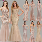 Plus Size Gold Sequined Evening Dresses Ever Pretty Mermaid V-Neck Elegant Women Formal Party Long Dresses Abendkleider 2020 - FushionGroupCorp