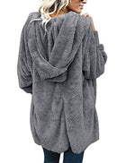 Women's Oversized Open Front Hooded Draped Pockets Cardigan Coat - FushionGroupCorp