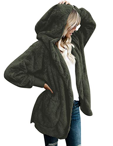 Women's Oversized Open Front Hooded Draped Pockets Cardigan Coat - FushionGroupCorp