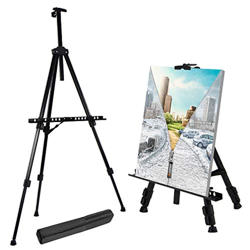 T-Sign 66" Reinforced Artist Easel Stand, Extra Thick Aluminum Metal Tripod Display Easel 21" to 66" Adjustable Height with Portable Bag for Floor/Table-Top Drawing and Displaying - FushionGroupCorp