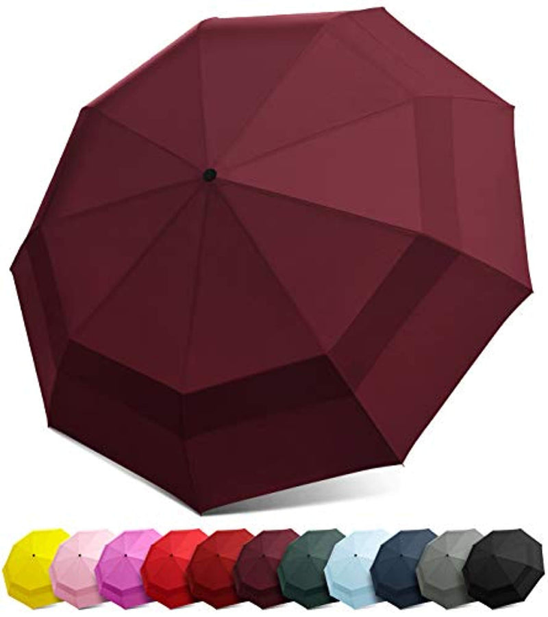 EEZ-Y Compact Travel Umbrella w/Windproof Double Canopy Construction - Auto Open/Close Button - FushionGroupCorp