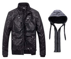 Men's Faux Leather Jacket with Removable Hood - FushionGroupCorp