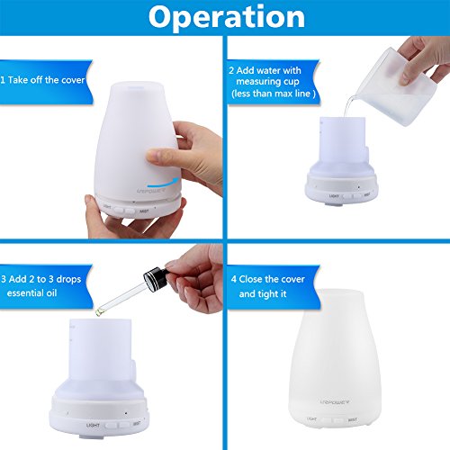URPOWER 2nd Version Essential Oil Diffuser Aroma Essential Oil Cool Mist Humidifier with Adjustable Mist Mode,Waterless Auto Shut-off and 7 Color LED Lights Changing for... - FushionGroupCorp