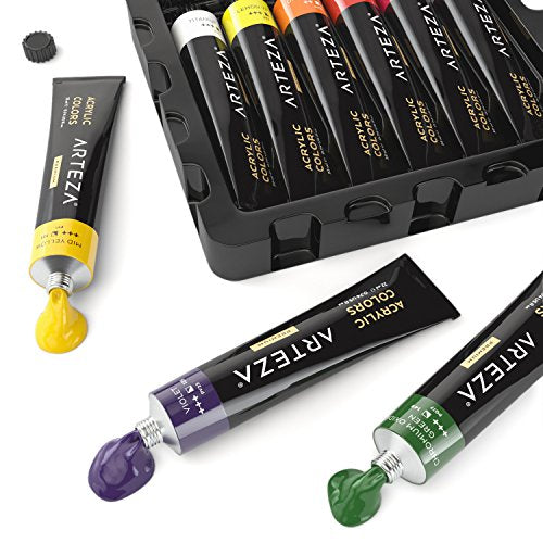 Arteza Acrylic Paint Set, 60 Colors/Tubes (22 ml, 0.74 oz.) with Storage Box, Rich, Pigments, Non Fading, Non Toxic for The Professional Artist, Hobby Painters & Kids - FushionGroupCorp