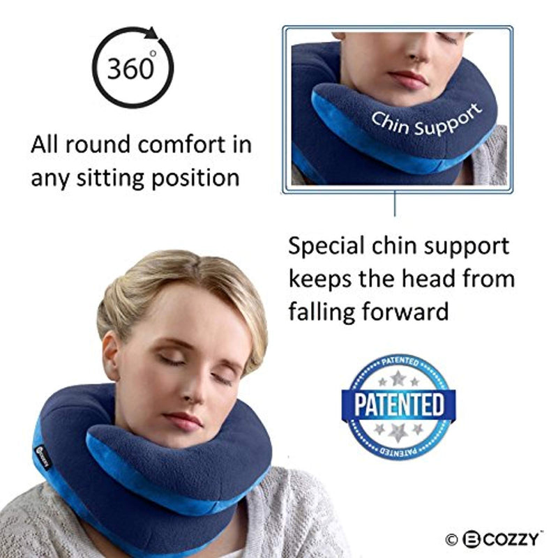 Travel Neck Pillow - Supports the Head, Neck and Chin in Any Sitting Position. A Patented Product. Adult Size, NAVY - FushionGroupCorp