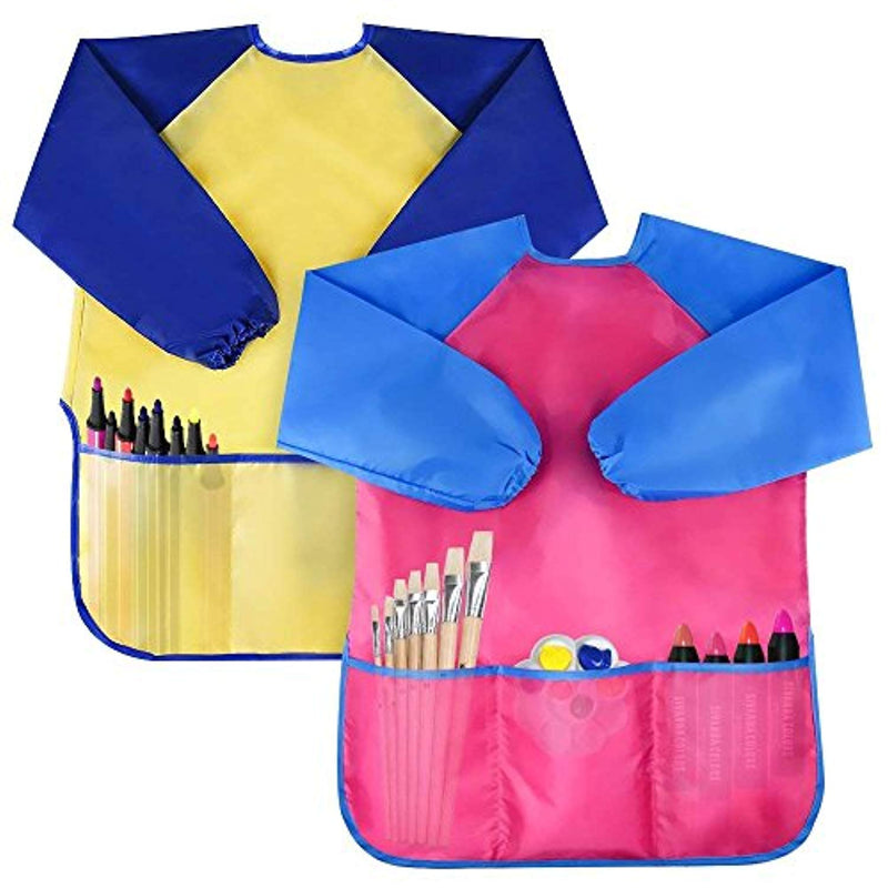 Pack of 2 Kids Art Smocks, Children Waterproof Artist Painting Aprons Long Sleeve with 3 Pockets for Age 2-6 Years by Bassion - FushionGroupCorp