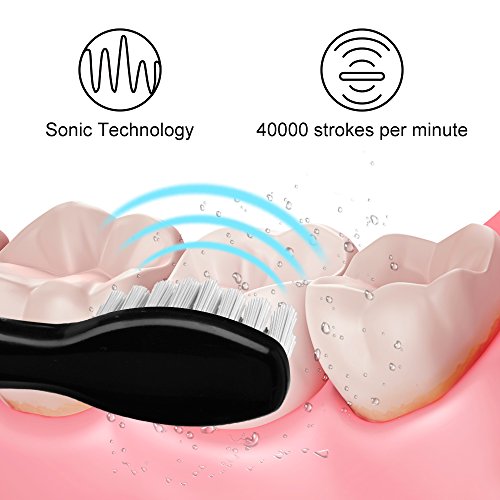 KIPOZI Sonic Electric Toothbrush with 3 Replacement Heads, 3 Brushing Modes with Build in Timer of 2 Minutes, USB Fast Charging,Rechargeable Sonic Toothbrush Waterproof,Black - FushionGroupCorp
