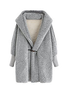 SweatyRocks Women Khaki Hooded Dolman Sleeve Faux Fur Cardigan Coat For Winter - FushionGroupCorp