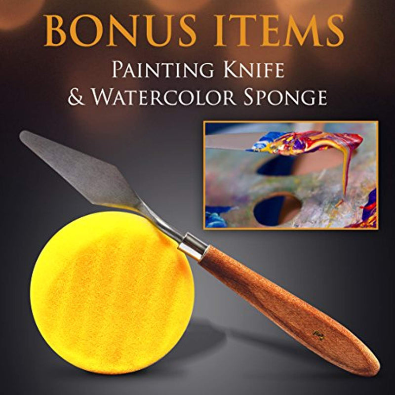 Artist Paint Brush Set – 15 Different Shapes & Sizes – FREE Painting Knife & Watercolor Sponge – No Shed Bristles – Wood Handles – For Body Paint, Acrylics & Oil - FushionGroupCorp