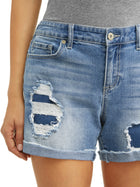 Destroyed Relaxed Jean Short Women's (Light Indigo Wash) - FushionGroupCorp