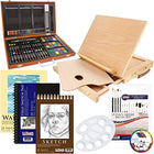 82 Piece Deluxe Art Creativity Set in Wooden Case, Wood Desk Easel and BONUS 20 additional pieces - Deluxe Art Set - FushionGroupCorp