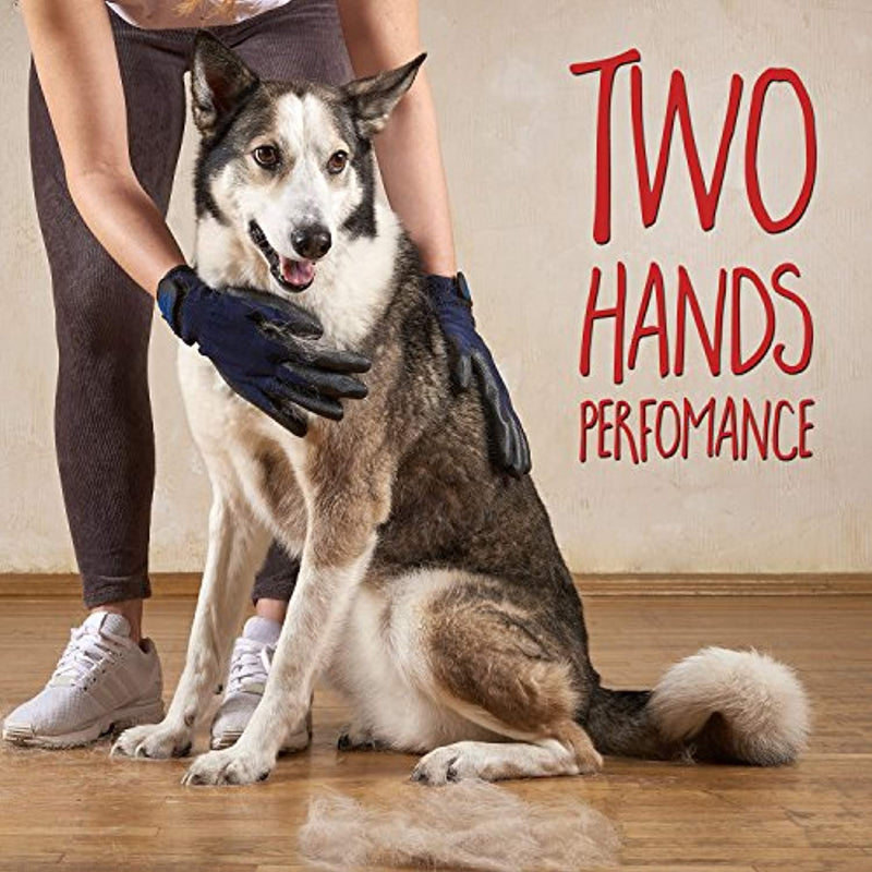 Pet Grooming Gloves - Left & Right - Enhanced Five Finger Design - for Cats, Dogs & Horses - Long & Short Fur - Gentle De-Shedding Brush - Your Pet Will Love It - FushionGroupCorp
