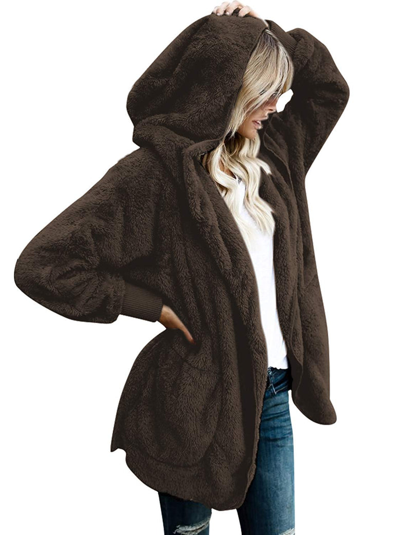 Women's Oversized Open Front Hooded Draped Pockets Cardigan Coat - FushionGroupCorp
