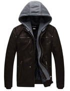 Men's Faux Leather Jacket with Removable Hood - FushionGroupCorp