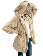 Women's Oversized Open Front Hooded Draped Pockets Cardigan Coat - FushionGroupCorp