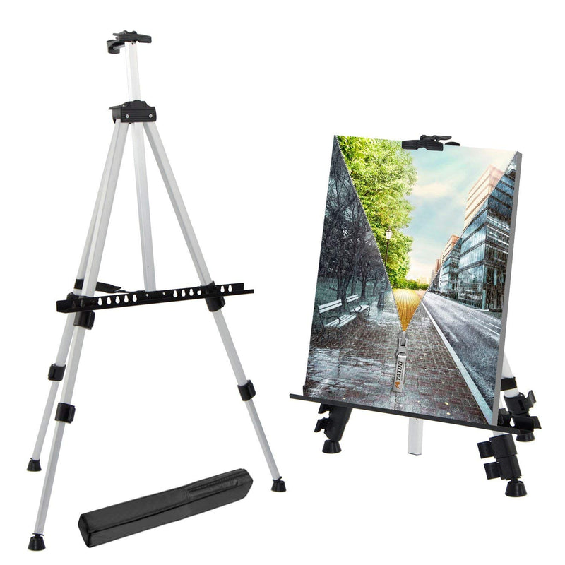 T-Sign 66" Reinforced Artist Easel Stand, Extra Thick Aluminum Metal Tripod Display Easel 21" to 66" Adjustable Height with Portable Bag for Floor/Table-Top Drawing and Displaying - FushionGroupCorp