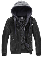 Men's Faux Leather Jacket with Removable Hood - FushionGroupCorp