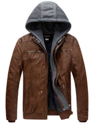 Men's Faux Leather Jacket with Removable Hood - FushionGroupCorp