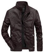 Men's Casual Full-Zip Retro Fitted PU Faux Leather Jacket - FushionGroupCorp